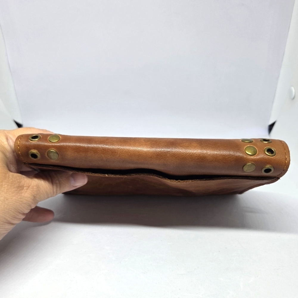 Patricia Nash Brown 100% Leather Antique Gold Studded Leather Trifold Wallet - Picture 8 of 15